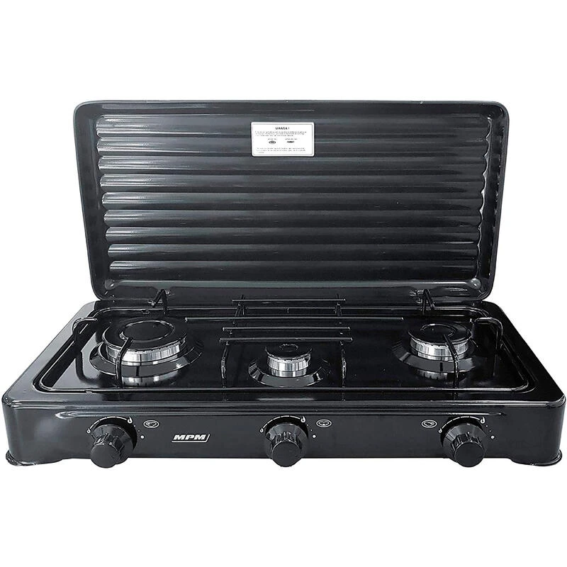 MPM Cuisinière à Gaz Portable Pour Le Camping Avec 3 Feux Couvercle Smile 3 MPM Cuisinière à Gaz Portable Pour Le Camping Avec 3 Feux Couvercle Smile